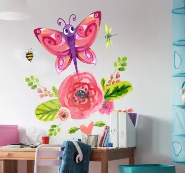 Sticker kinderkamer bloem vlinder - TenStickers