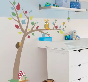 Sticker kinderkamer boom egel uil - TenStickers