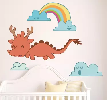 Sticker kinderkamer draak wolken regenboog - TenStickers