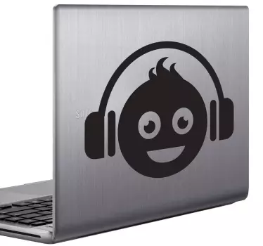 Sticker laptop vrolijke jongen koptelefoon - TenStickers