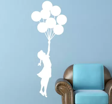 Muursticker woonkamer meisje balonnen Banksy - TenStickers