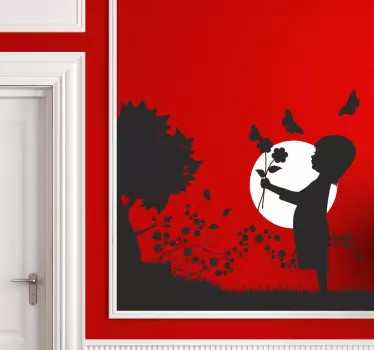 Sticker meisje bloemen vlinders - TenStickers