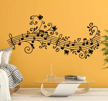 Sticker muzieklijn bloemen krullen - TenStickers