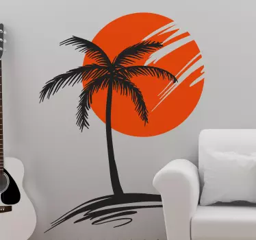 Muursticker woonkamer palmboom zon vakantie - TenStickers
