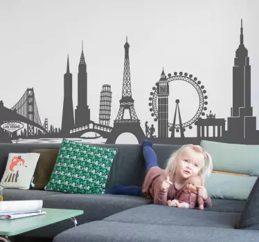 Sticker skyline monumenten wereldwijd - TenStickers