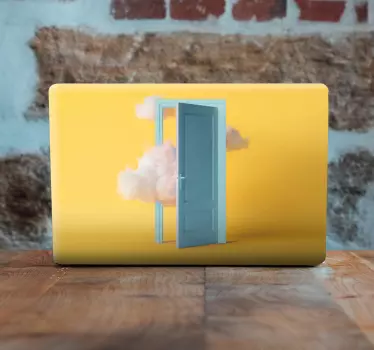Sticker voor laptop open deur met wolken - TenStickers
