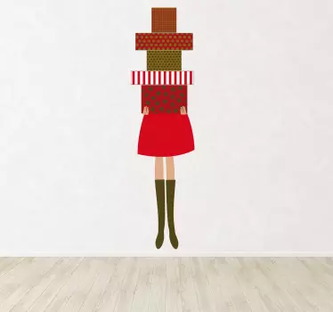 Sticker vrouw met stapel cadeaus - TenStickers