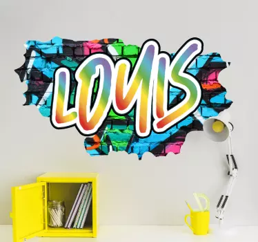 Stickers drukken Gebroken muur met kleurrijke graffitinaam - TenStickers
