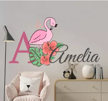 Stickers kinderkamer Schattige dieren flamingo met naam - TenStickers