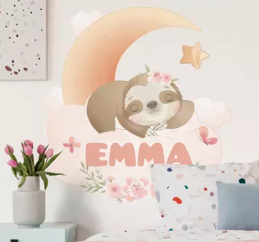 Stickers kinderkamer Schattige dieren luiaard met naam - TenStickers