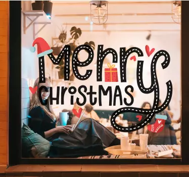 Kerst raamsticker vrolijk kerstborduurwerk - TenStickers