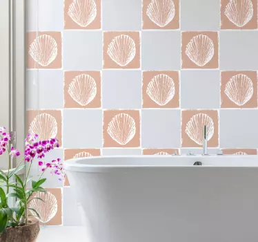 Tegelstickers badkamer met retro schelpenpatroon - TenStickers