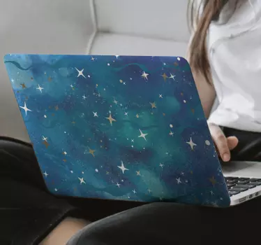 Stickers voor laptop Blauwe glitter met sterren - TenStickers