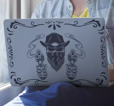 Stickers voor laptop Cowboyschedel en kudde - TenStickers