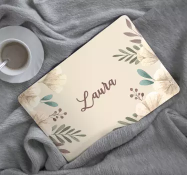 Laptop sticker bloeiende bloemen met naam - TenStickers