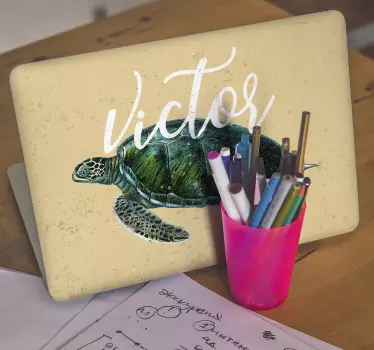 Stickers voor laptop zeeschildpad met naam - TenStickers