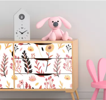 Stickers voor op meubels Kleurrijke bloemen over een wit - TenStickers