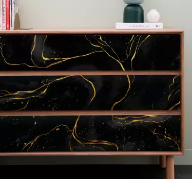 Meubel sticker zwart en gouden marmer - TenStickers