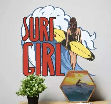 Surfist meisje surf zelfklevende sticker - TenStickers