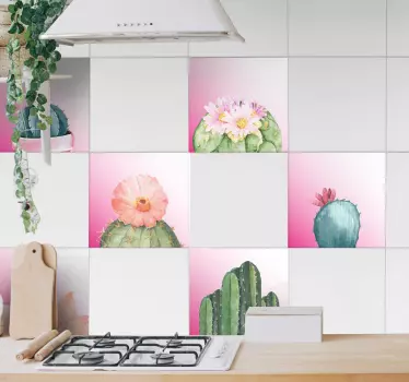 Planten stickers cactussen op roze achtergrond - TenStickers