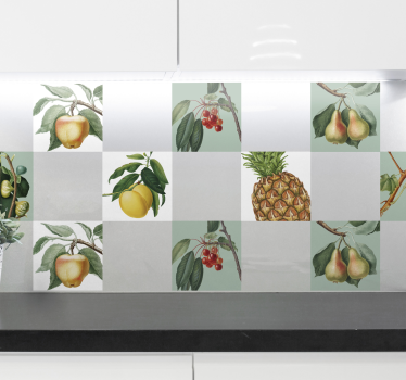 Muursticker keuken met tegels groeiend fruit - TenStickers