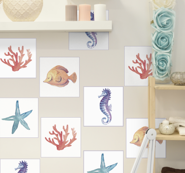 Tegelstickers badkamer met zeedieren - TenStickers