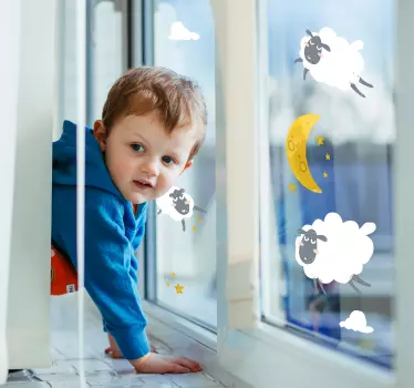 Raamsticker kinderkamer schapen met maan en sterren - TenStickers