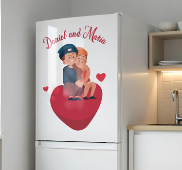Verliefd stel op jullie namen koelkast sticker - TenStickers