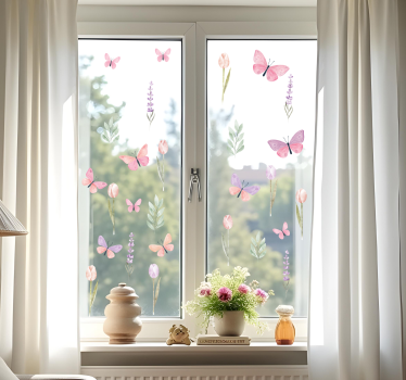 Vlinders en tulpen raamsticker - TenStickers