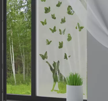 Kat achter vlinders raamsticker - TenStickers