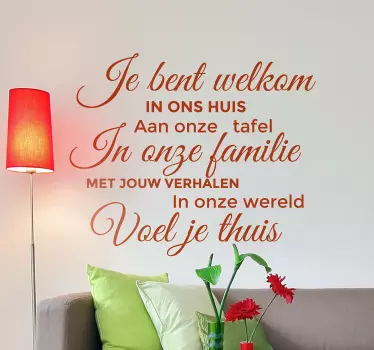 Muursticker woonkamer welkom in ons huis - TenStickers