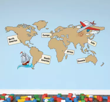 Wereldkaart muursticker voor kinderen - TenStickers