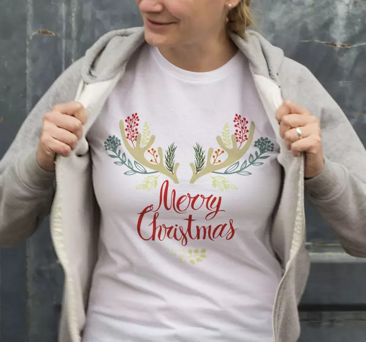 Bloemige rendiergeweien Kerst t-shirt - TenStickers