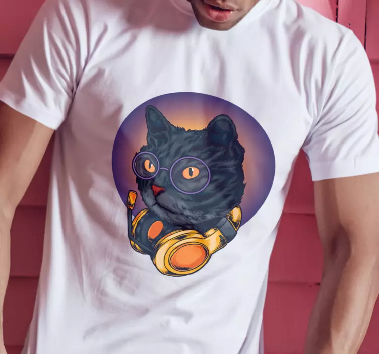 Kat met koptelefoon t-shirt - TenStickers