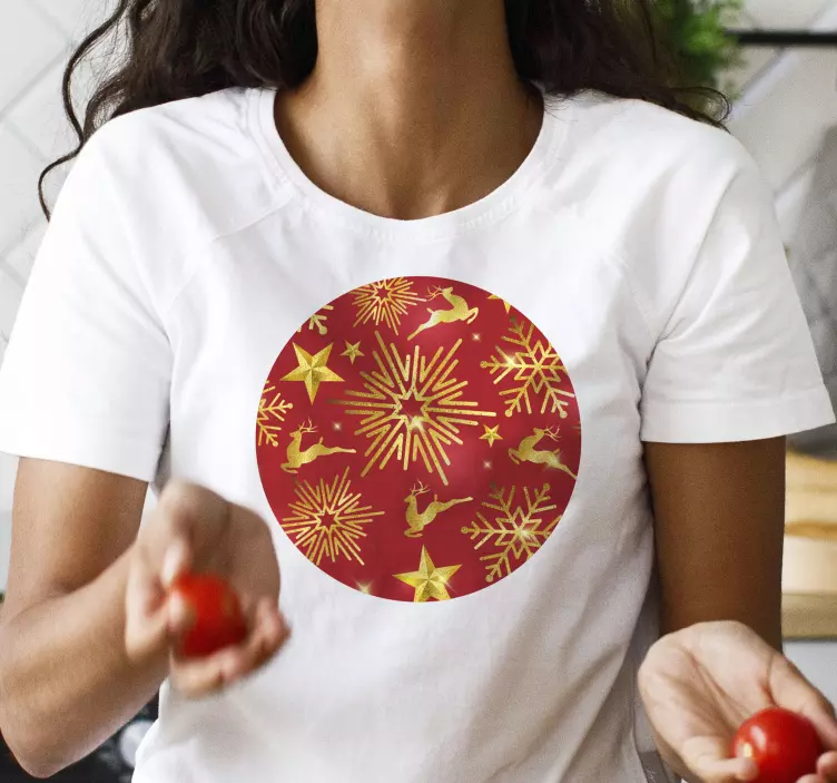 Rode rendiersterren Kerst t-shirt - TenStickers