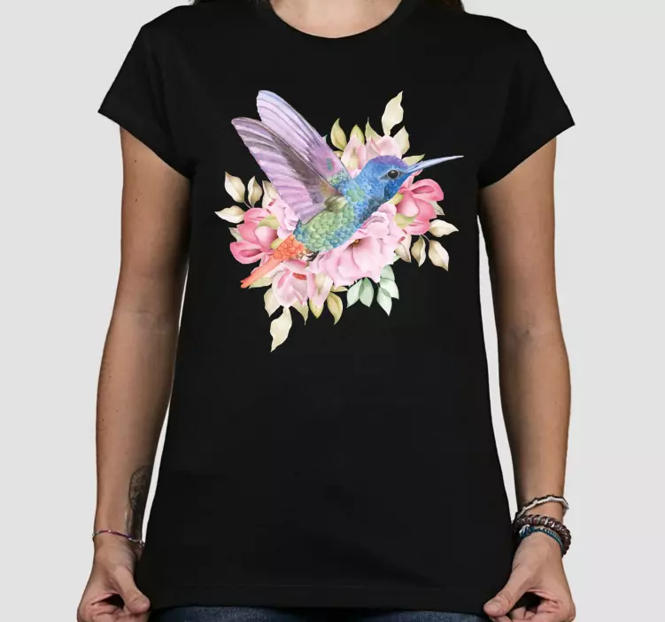 Kleurrijke kolibrie bloemen t-shirt - TenStickers