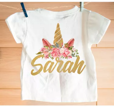 Baby t-shirt eenhoorn bloemen gepersonaliseerd - TenStickers