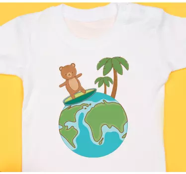 Baby t-shirt schattige beer surfende globe - TenStickers