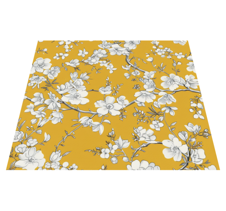 Bloemen vintage patroon vinyl tapijt geel - TenStickers