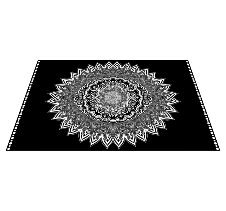 Bloemenmandala ontwerp vinyl tapijt zwart - TenStickers