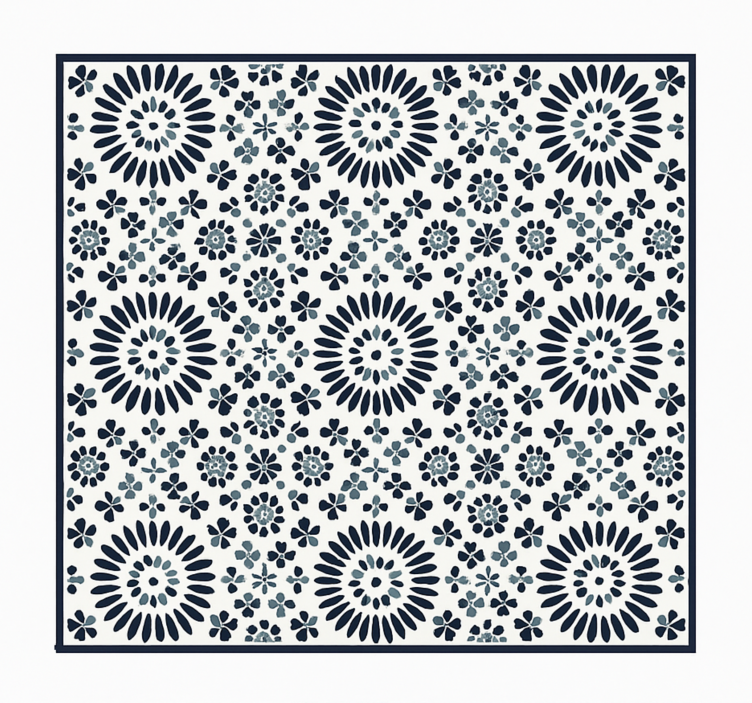 Geometrisch bloemenpatroon vinyl tapijt blauw - TenStickers