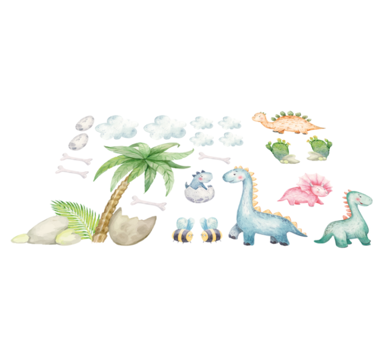 Dieren vinyl tapijt schattige aquarel dinosaurussen - TenStickers