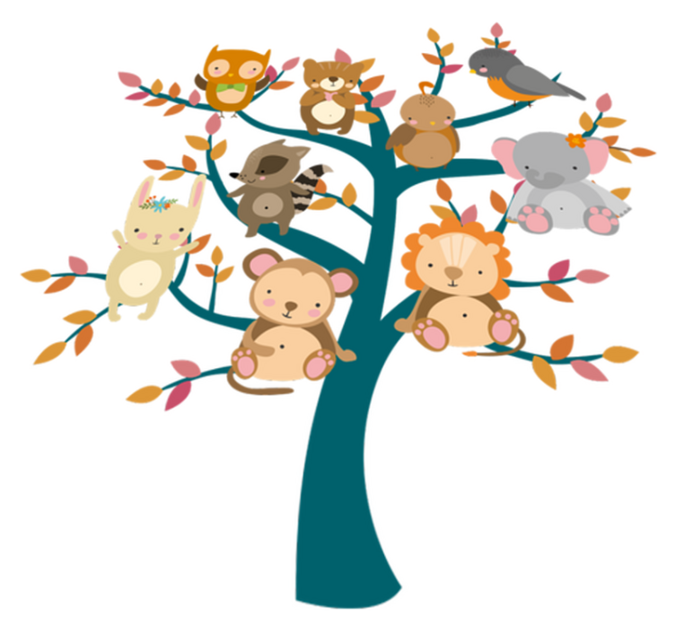 Dieren vinyl tapijt boom met baby's - TenStickers