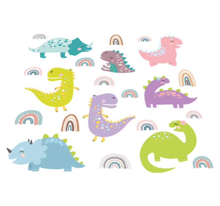 Dieren vinyl tapijt nordic dinosaurussen met regenbogen set - TenStickers