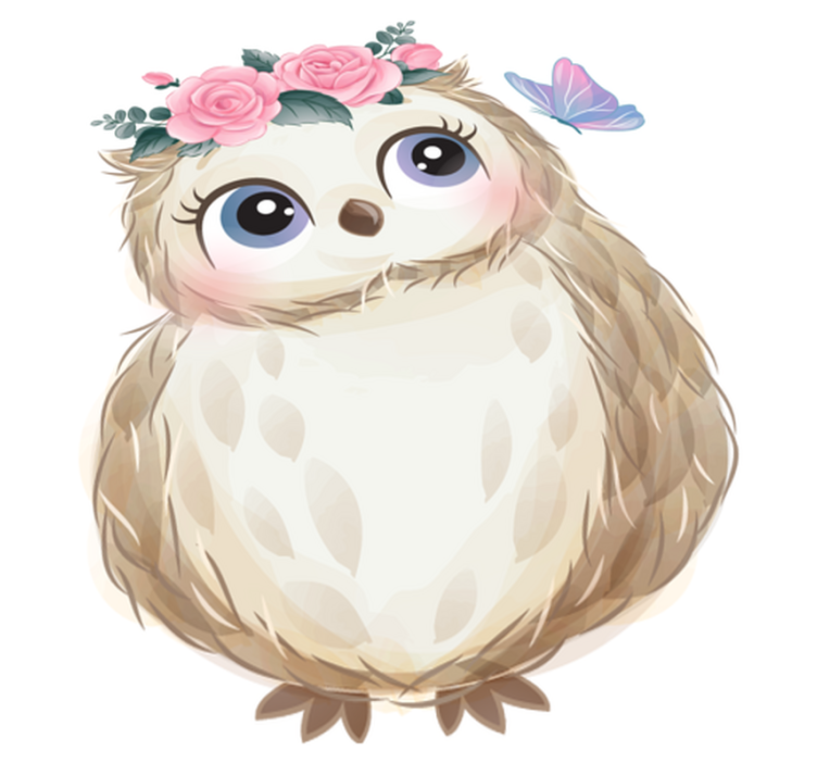 Dieren vinyl tapijt baby uil en bloemen - TenStickers