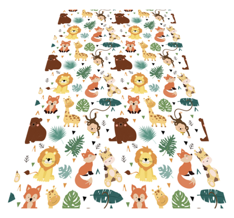 Dieren vinyl tapijt schattige wilde dieren met bladeren - TenStickers