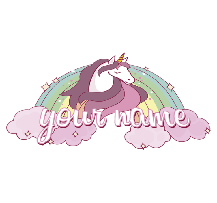 Dieren vinyl tapijt roze eenhoorn met naam - TenStickers
