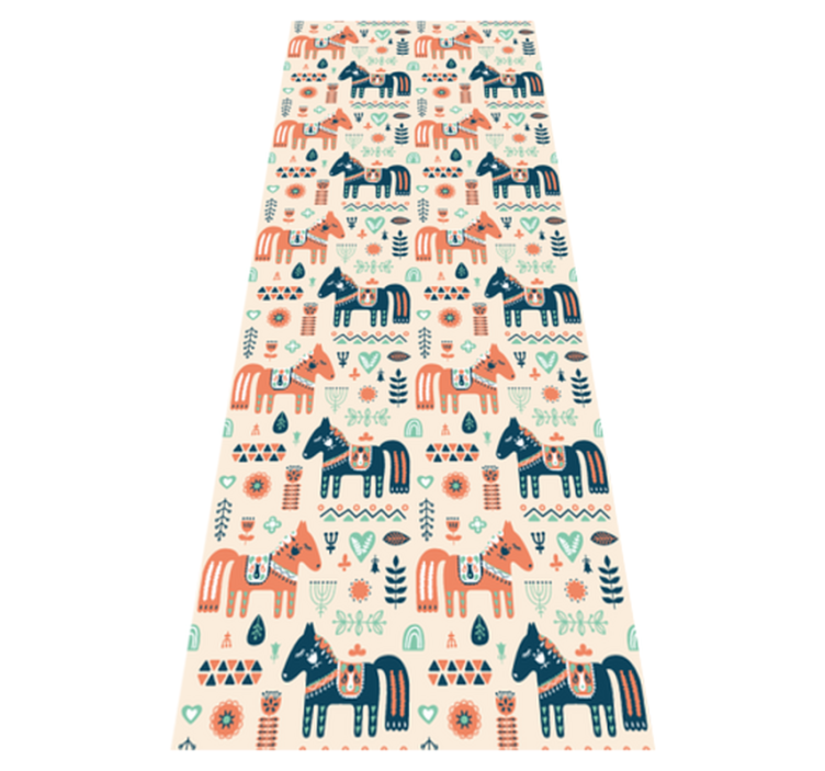 Dieren vinyl tapijt nordic bladeren en paarden - TenStickers