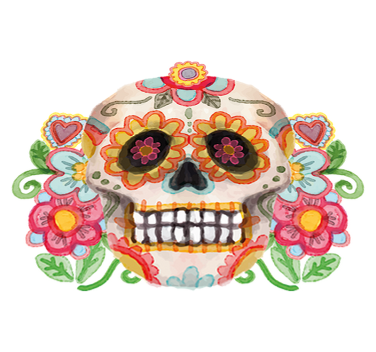 Vinyl tapijt halloween aquarella bloemen schedel - TenStickers