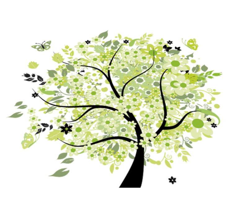 Vinyl tapijt bloemen en planten groene lenteboom - TenStickers